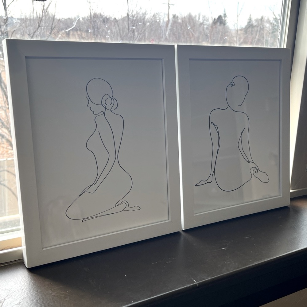 Women’s silhouette photo line art prints. 8.5” X 10.5” White Modern Contemporary
